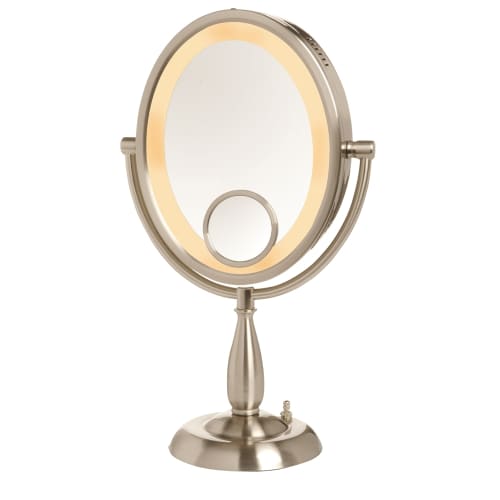 Jerdon® Oval Lighted Vanity Mirror, Regular/10x Magnification/15x Insert, 3 Settings, Nickel